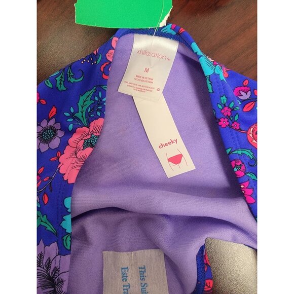 Xhilaration Floral Print Cheeky Bikini Bottoms M Purple Multicolor Nylon/Spandex - Picture 4 of 4